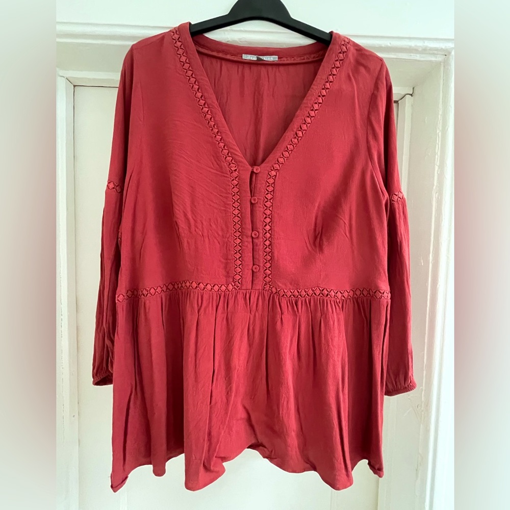 Daniel Rainn Women's Size 2X Dusty Rose Peplum Blouse